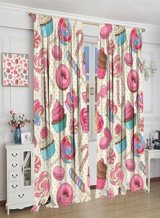 KANEPE Candy Curtain for Kids Decor, Yummy Lollipop Candy Macaroon Cupcake and on Polka Dots Pattern Window Treatments, Rod Pocket Thermal Insulation Drapes for Bedroom Living Room, 42" W X 45" L - Image 5